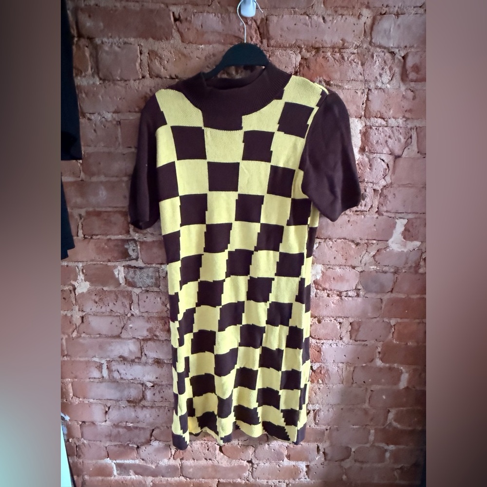 Fashion Brand Company Brown and Yellow checkered Sweater Dress S/M